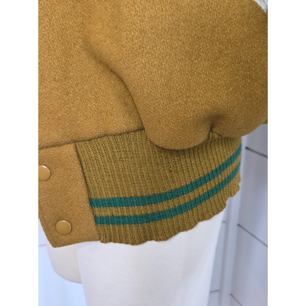 Vintage Butwin Varsity Letterman Jacket 40 Yellow Green Wool Leather 1950s 1960s - Picture 4 of 15